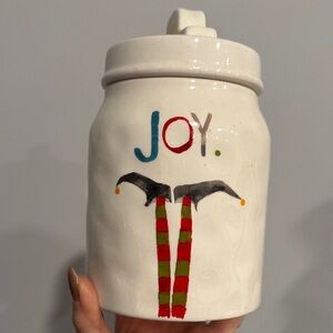 Rae Dunn Vintage Rare Elf Legs JOY Ceramic Jar with Lid